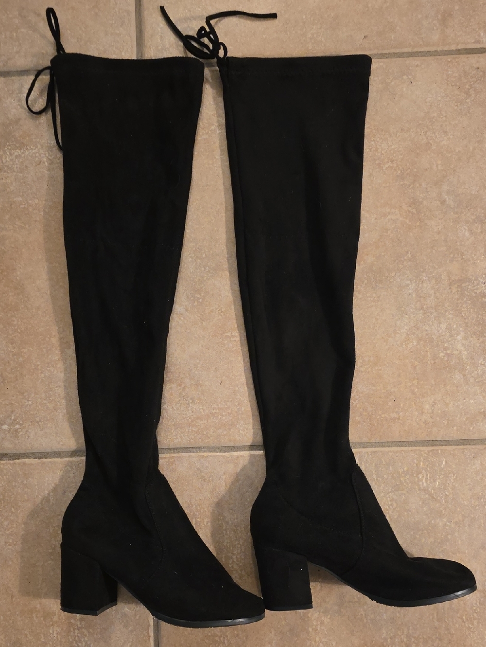 Women's Black Over-the-Knee Stretch Block Heel Boots Size 7.5